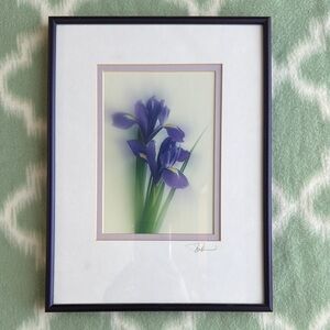 Purple Iris Art Print in a self hanging adjustable purple metal frame